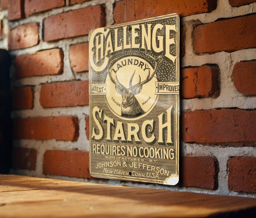 Challenge Starch Vintage Metal Poster - Laundry Starch Sign, Retro Laundry Room Decor