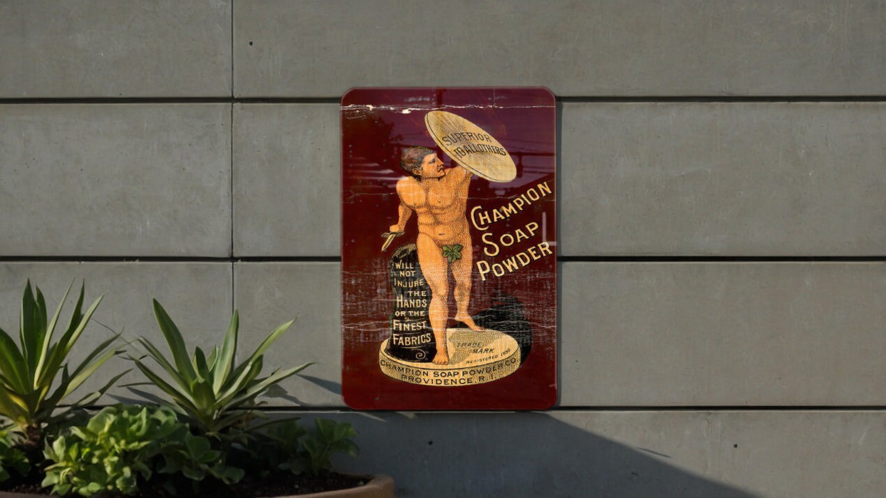 Champion Soap Powder Metal Poster - Vintage Laundry Sign, Classic Cleaning Decor