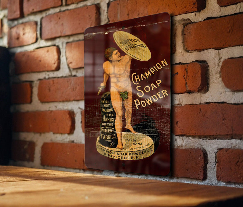 Champion Soap Powder Metal Poster - Vintage Laundry Sign, Classic Cleaning Decor