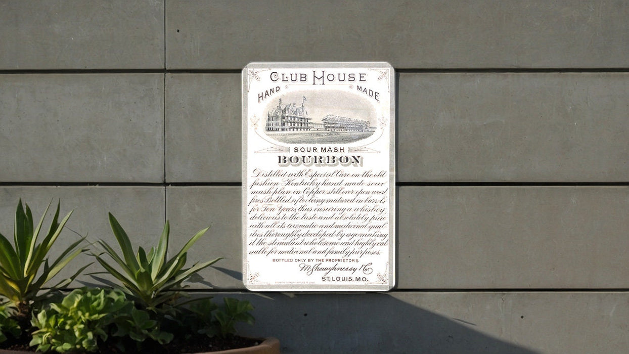 Club House Bourbon Metal Poster - Sour Mash Vintage Sign, Whiskey Bar Decor