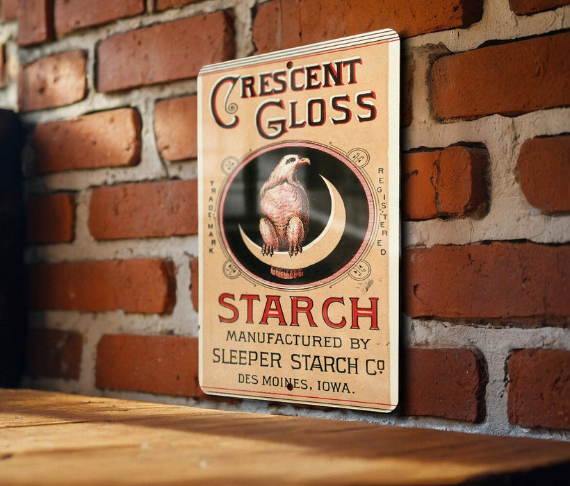 Crescent Gloss Starch Metal Poster - Vintage Laundry Sign, Classic Starch Ad
