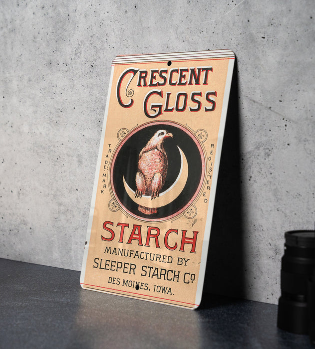 Crescent Gloss Starch Metal Poster - Vintage Laundry Sign, Classic Starch Ad
