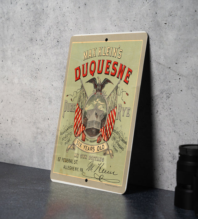 Max Kleins Duquesne Rye Metal Poster - Vintage Whiskey Ad, Classic Bar Decor