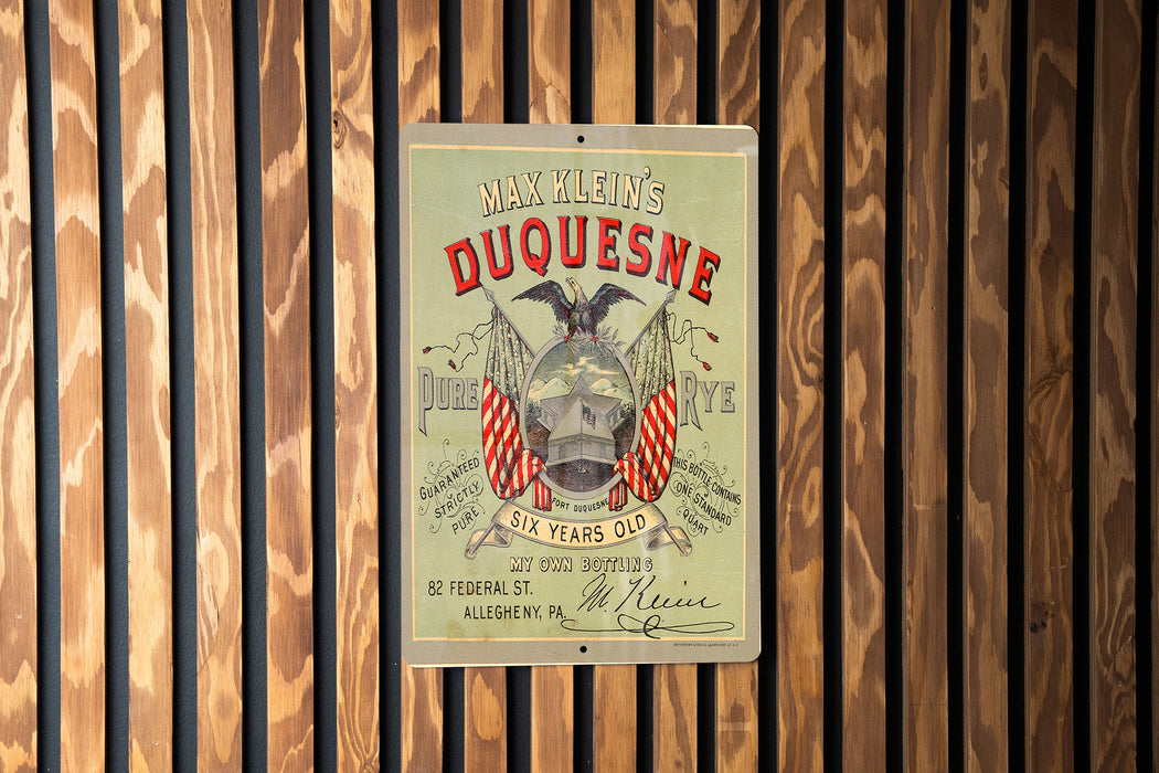 Max Kleins Duquesne Rye Metal Poster - Vintage Whiskey Ad, Classic Bar Decor