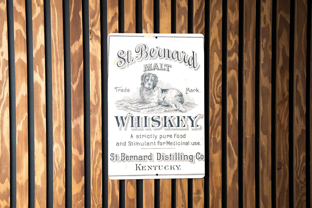St. Bernard Malt Whiskey Metal Poster - Vintage Liquor Ad, Retro Bar Decor