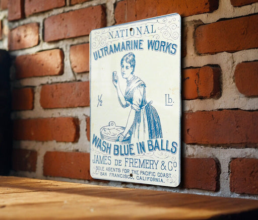 Wash Blue Balls Ultramarine Metal Poster - Vintage Laundry Ad, Classic Cleaning Product