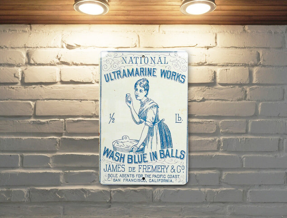 Wash Blue Balls Ultramarine Metal Poster - Vintage Laundry Ad, Classic Cleaning Product