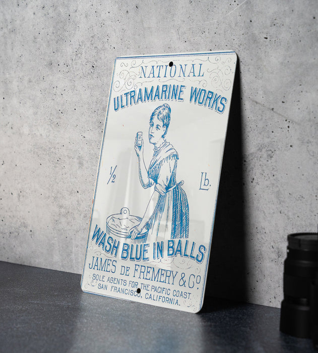 Wash Blue Balls Ultramarine Metal Poster - Vintage Laundry Ad, Classic Cleaning Product