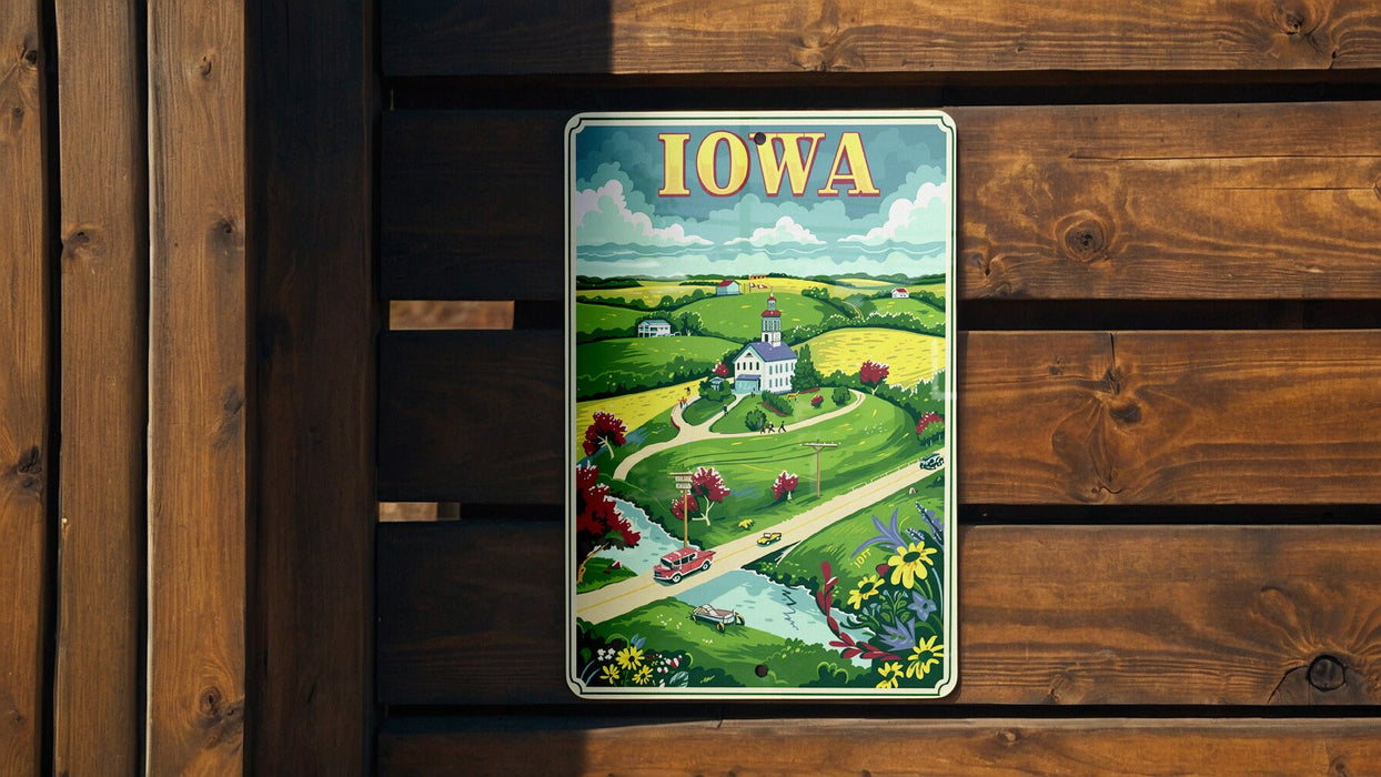 a sign on a wooden fence that says iowa