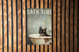 Bath Time Cat Metal Poster - Cat Art, Relaxing Bath, Home Decor, Cute Animal, Bathroom Sign