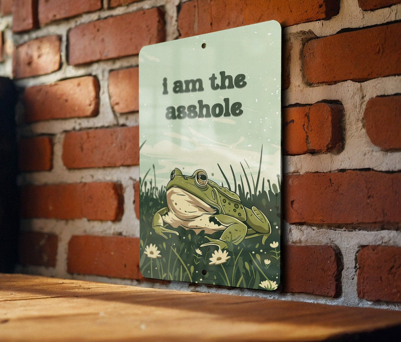 Asshole Frog Metal Poster - Humor Art, Sarcastic Frog, Funny Quote, Whimsical Decor, Unique Illustration