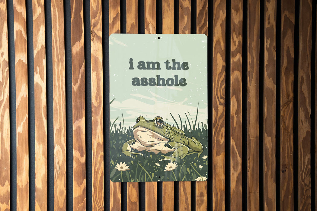 Asshole Frog Metal Poster - Humor Art, Sarcastic Frog, Funny Quote, Whimsical Decor, Unique Illustration