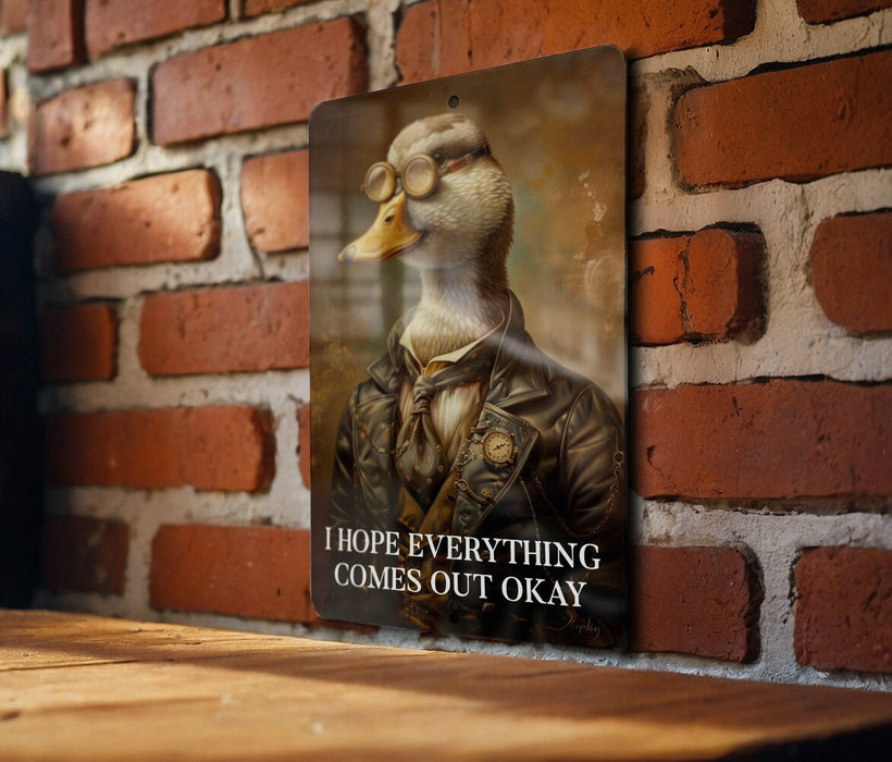 Everything Comes Out Okay Metal Poster - Positive Vibes, Encouraging Art, Hopeful Quote, Bathroom Humor, Light Hearted