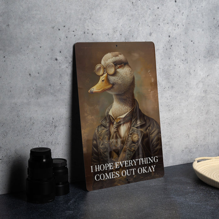 Everything Comes Out Okay Metal Poster - Positive Vibes, Encouraging Art, Hopeful Quote, Bathroom Humor, Light Hearted