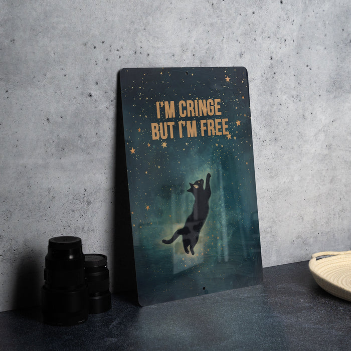 Cringe but Free Metal Poster - Self Acceptance, Unique Personality, Freedom Art, Quirky Quote, Individuality Decor