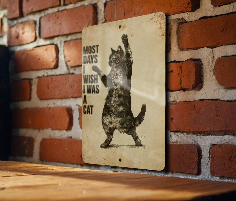 Wish I Was a Cat Metal Poster - Cat Envy, Feline Wish, Lazy Days, Peaceful Life, Animal Dream