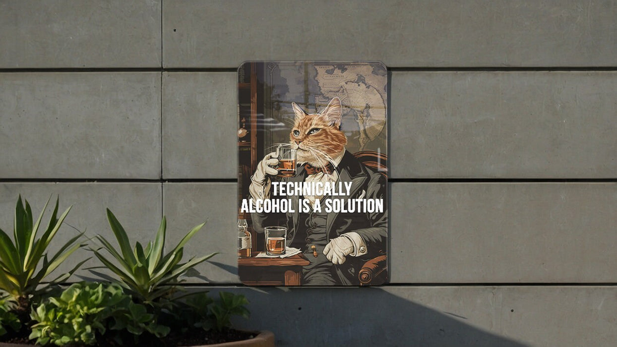 Alcohol Solution Metal Poster - Chemistry Humor, Bar Art, Whimsical Quote, Science Fun, Drink Decor