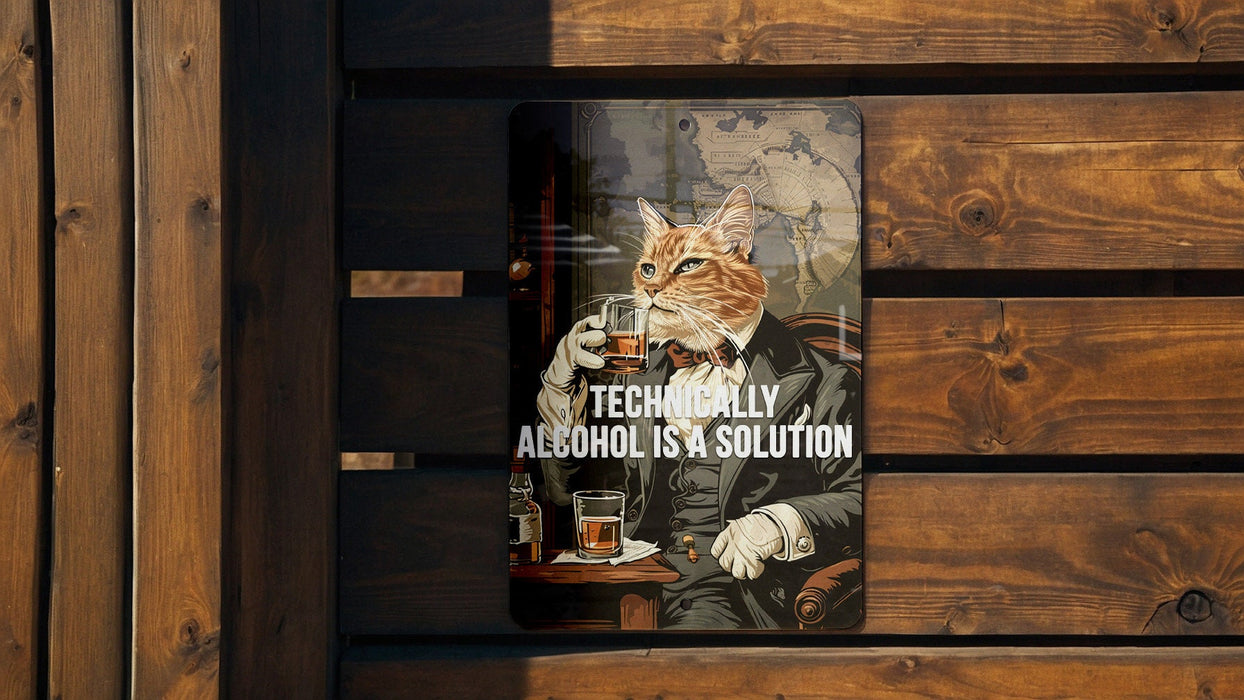 Alcohol Solution Metal Poster - Chemistry Humor, Bar Art, Whimsical Quote, Science Fun, Drink Decor