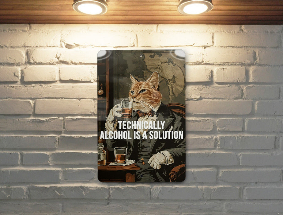 Alcohol Solution Metal Poster - Chemistry Humor, Bar Art, Whimsical Quote, Science Fun, Drink Decor