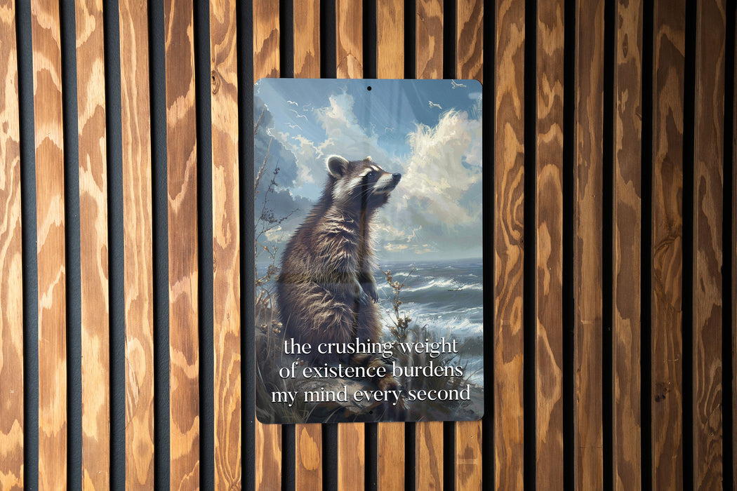 Crushing Existence Weight Metal Poster - Existential Thought, Deep Quote, Philosophical Art, Mind Burden, Reflective Decor