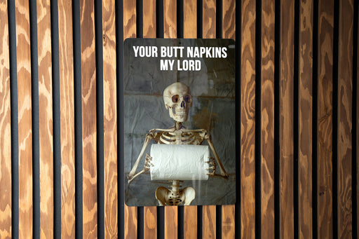 Butt Napkins My Lord Metal Poster - Bathroom Royalty, Toilet Humor, Noble Wipe, Quirky Decor, Medieval Joke
