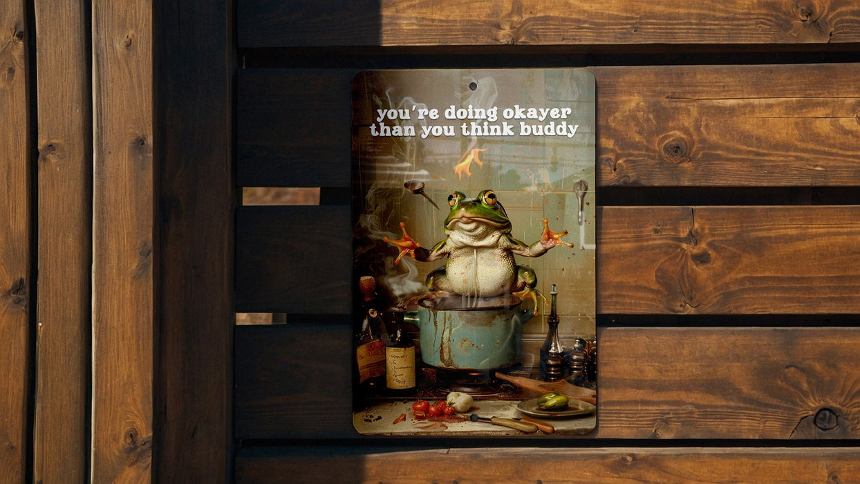 Doing Okayer Buddy Metal Poster - Reassurance Quote, Friendly Support, Encouraging Art, Comforting Message, Positive Vibes