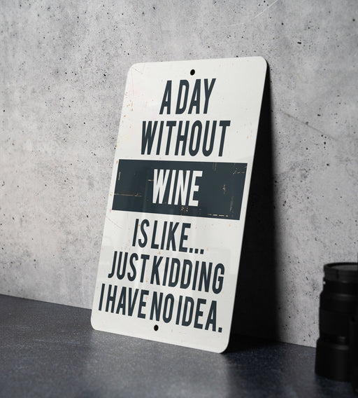 a sign that says a day without wine is like just kidding have no idea