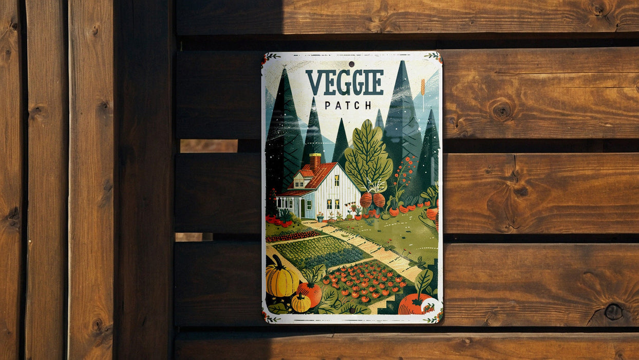 a picture of a vegetable patch on a wooden wall