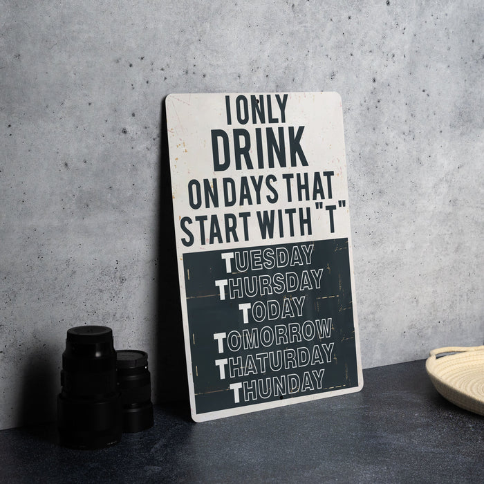 a sign that says only drink on days that start with t