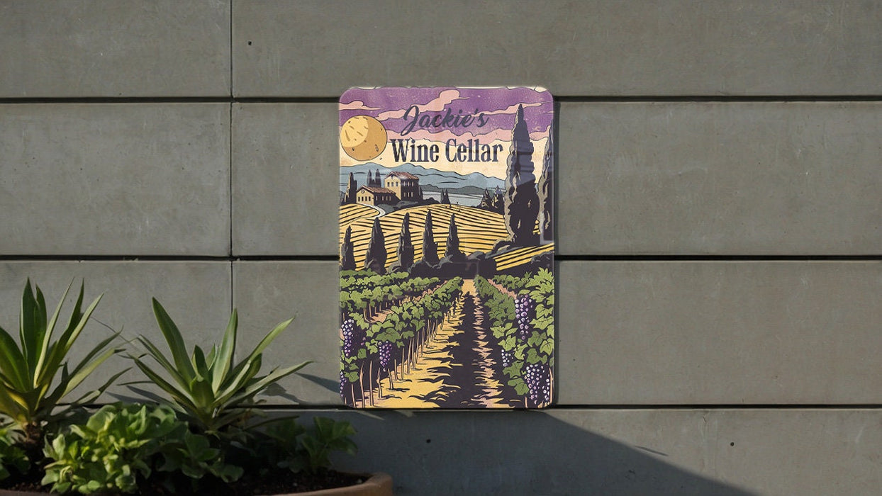 a wine cellar sign on the side of a building