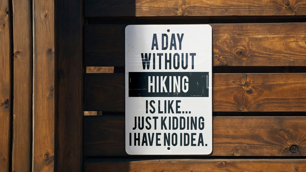 a sign on a wooden fence that says, a day without hiking is like just