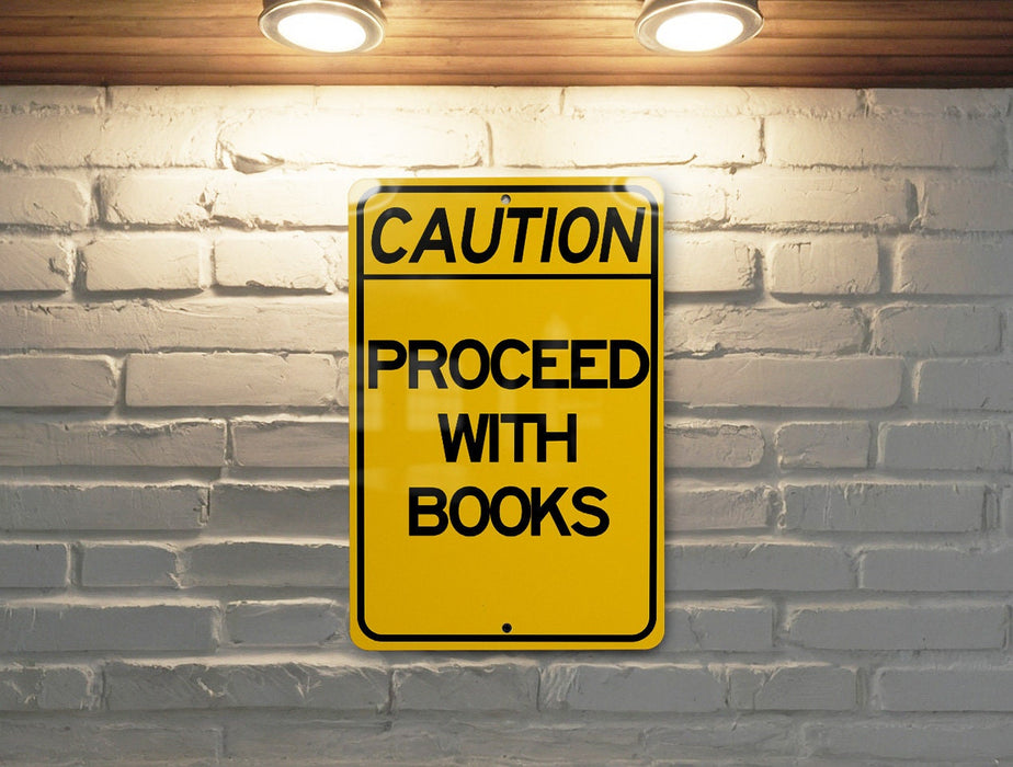 a yellow caution sign on a brick wall