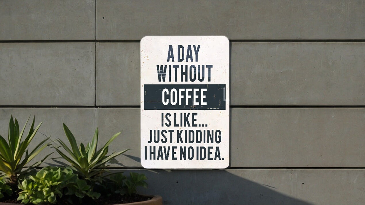 a sign on the side of a building that says a day without coffee is like