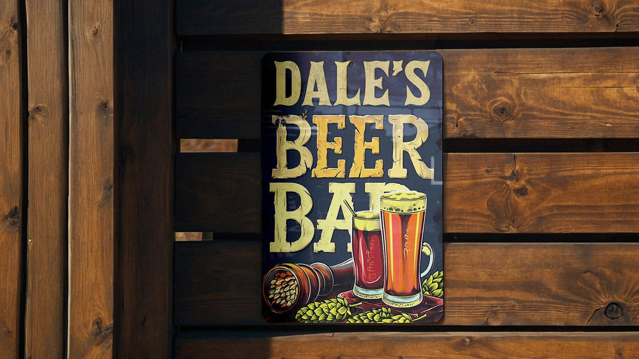 a sign that says dale's beer bar on a wooden wall