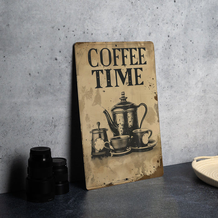 a coffee time sign sitting on top of a table