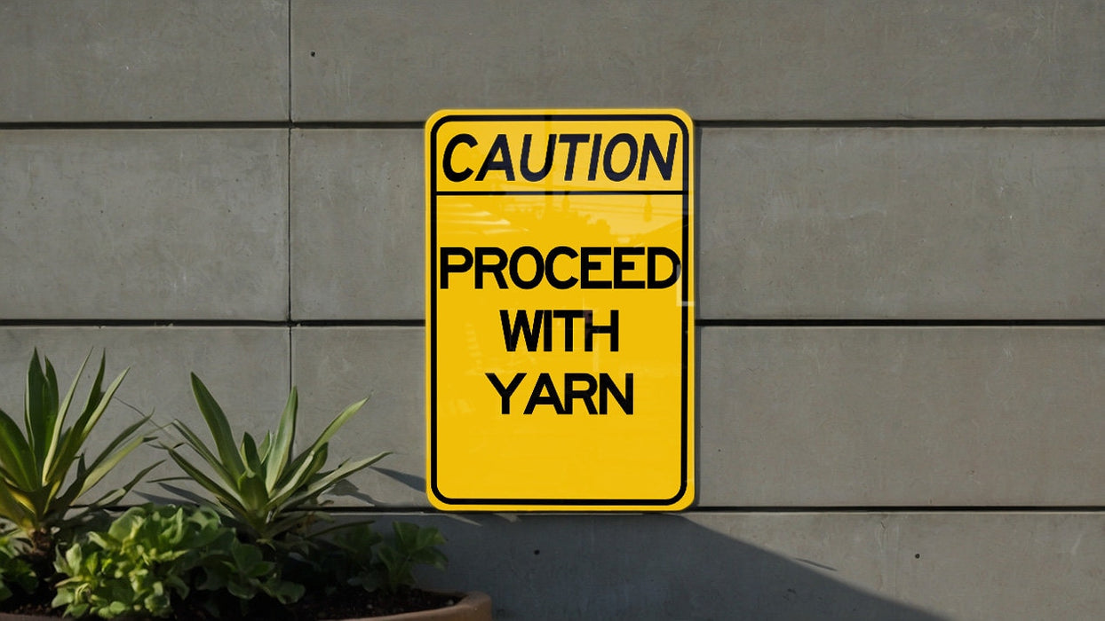 a caution sign posted on the side of a building