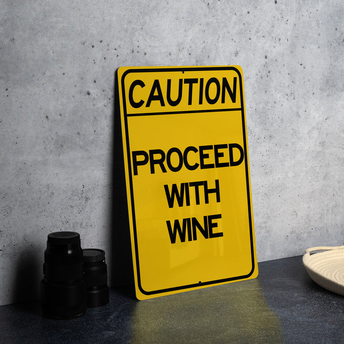 a yellow caution sign sitting on top of a table