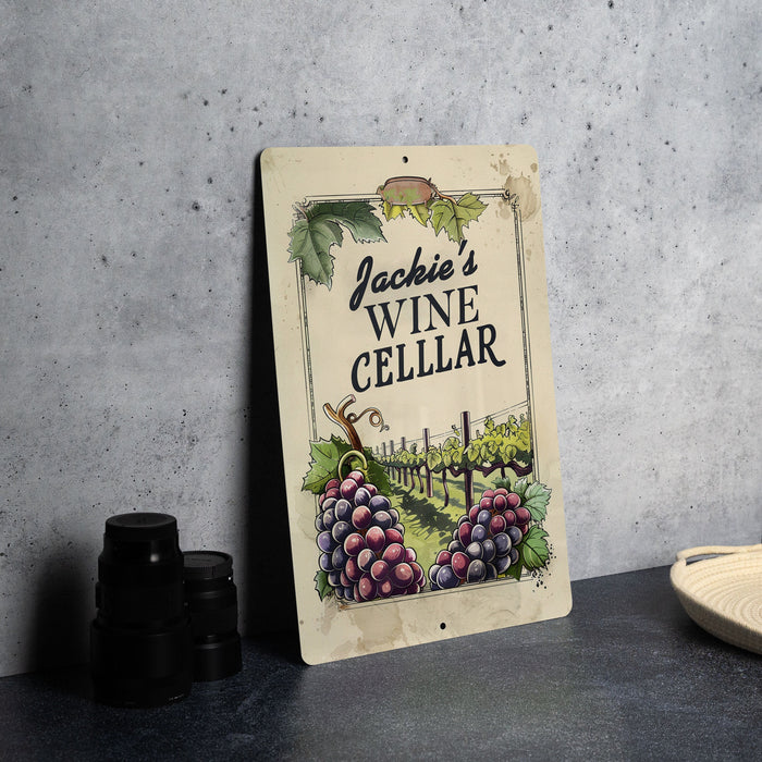 a wine cellar sign sitting on top of a table