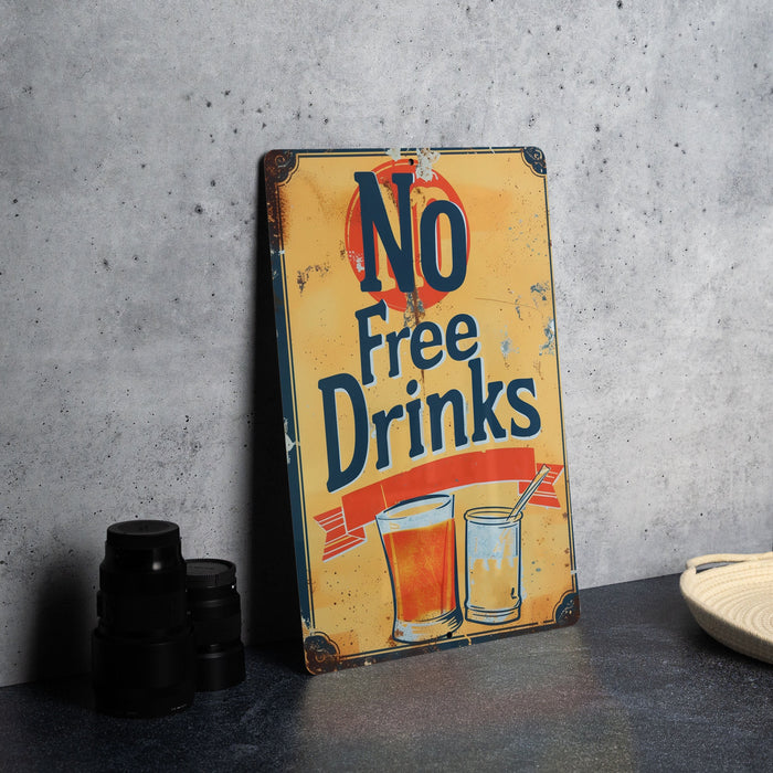 a no free drinks sign sitting on a table