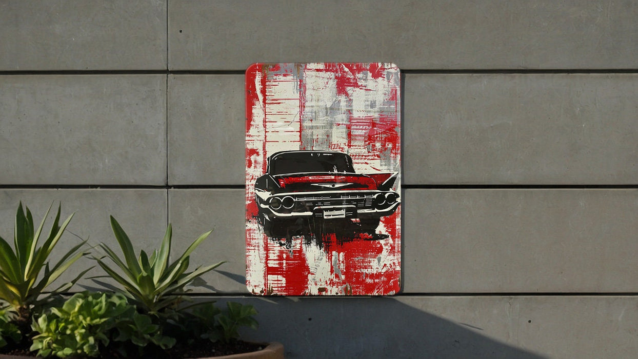 a painting of a car on a wall