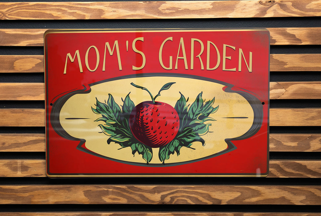 a wooden sign with a strawberry on it