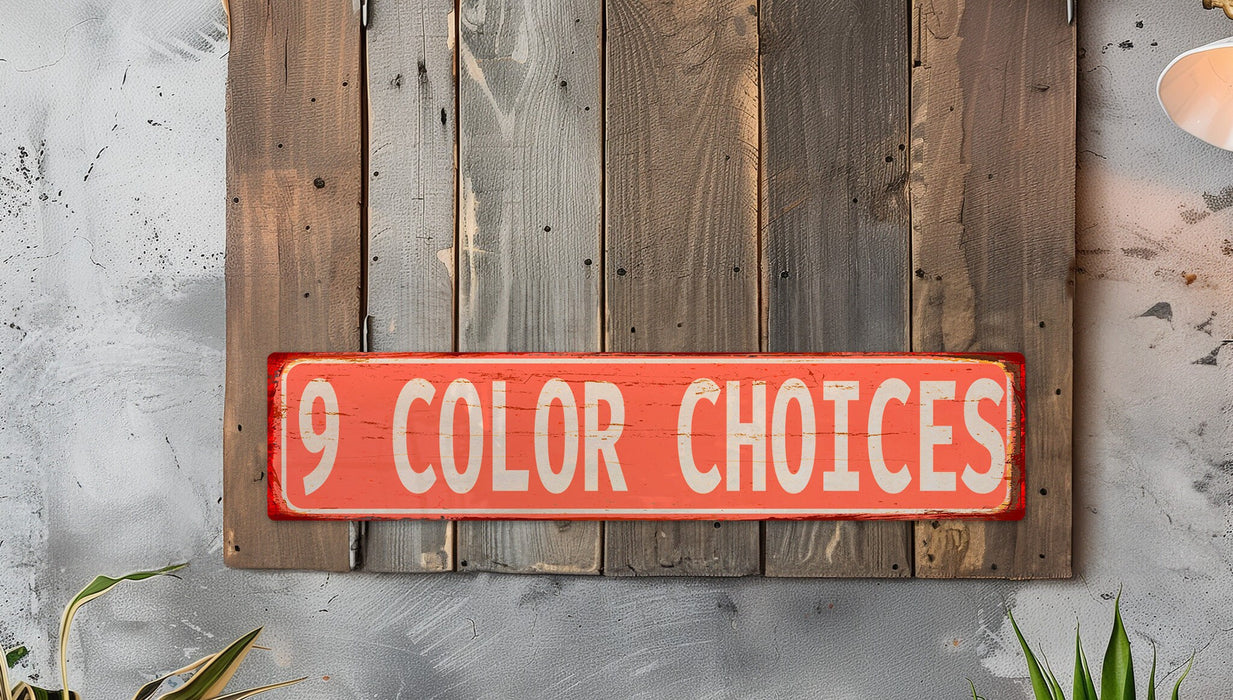 a red sign that says 9 color choices on it