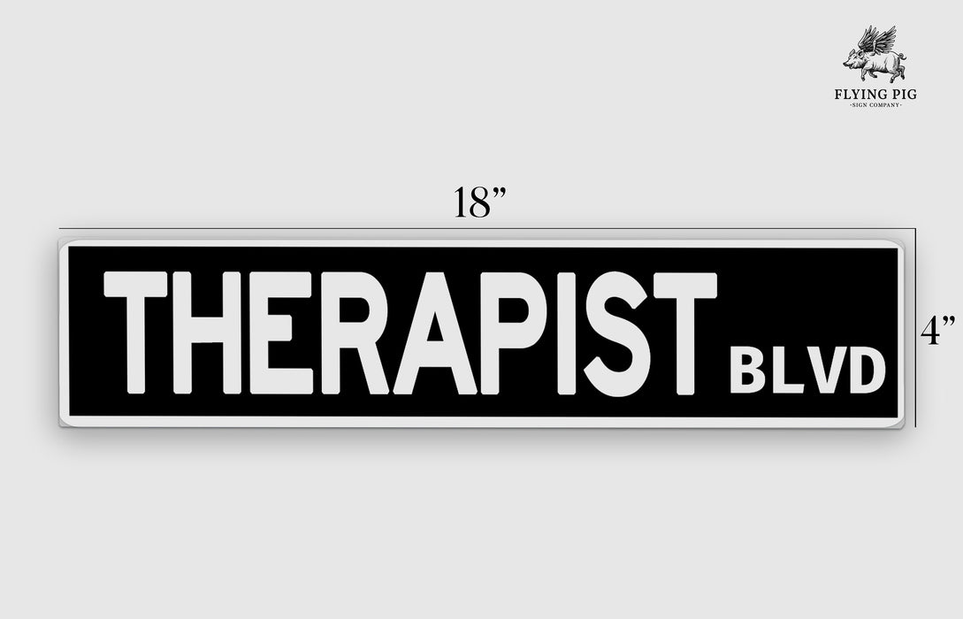 a black and white sign that says therapist blvd