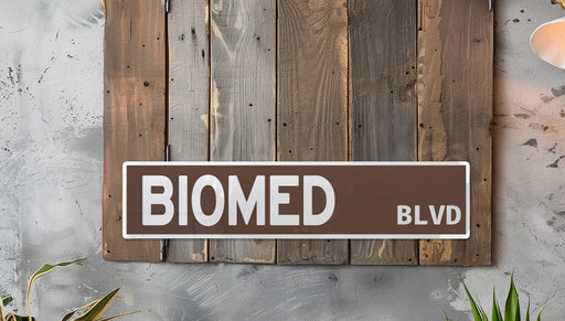 a wooden sign mounted to the side of a wall
