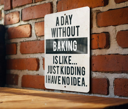 a sign on a brick wall that says a day without baking is like just kidd