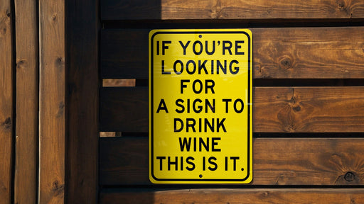 a yellow sign that says if you're looking for a sign to drink wine
