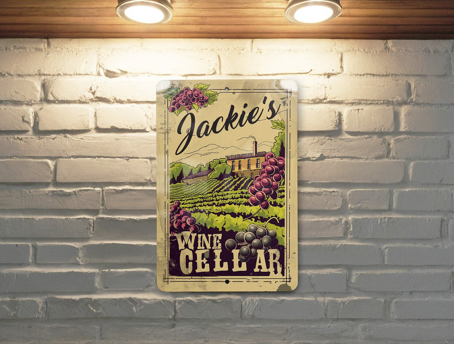 a sign on a brick wall that says jacchini's wine cellar