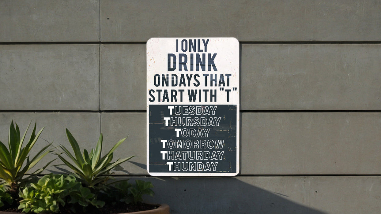a sign on the side of a building that says only drink on days that start