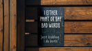 a sign on a wooden fence that says i either paint or say bad words