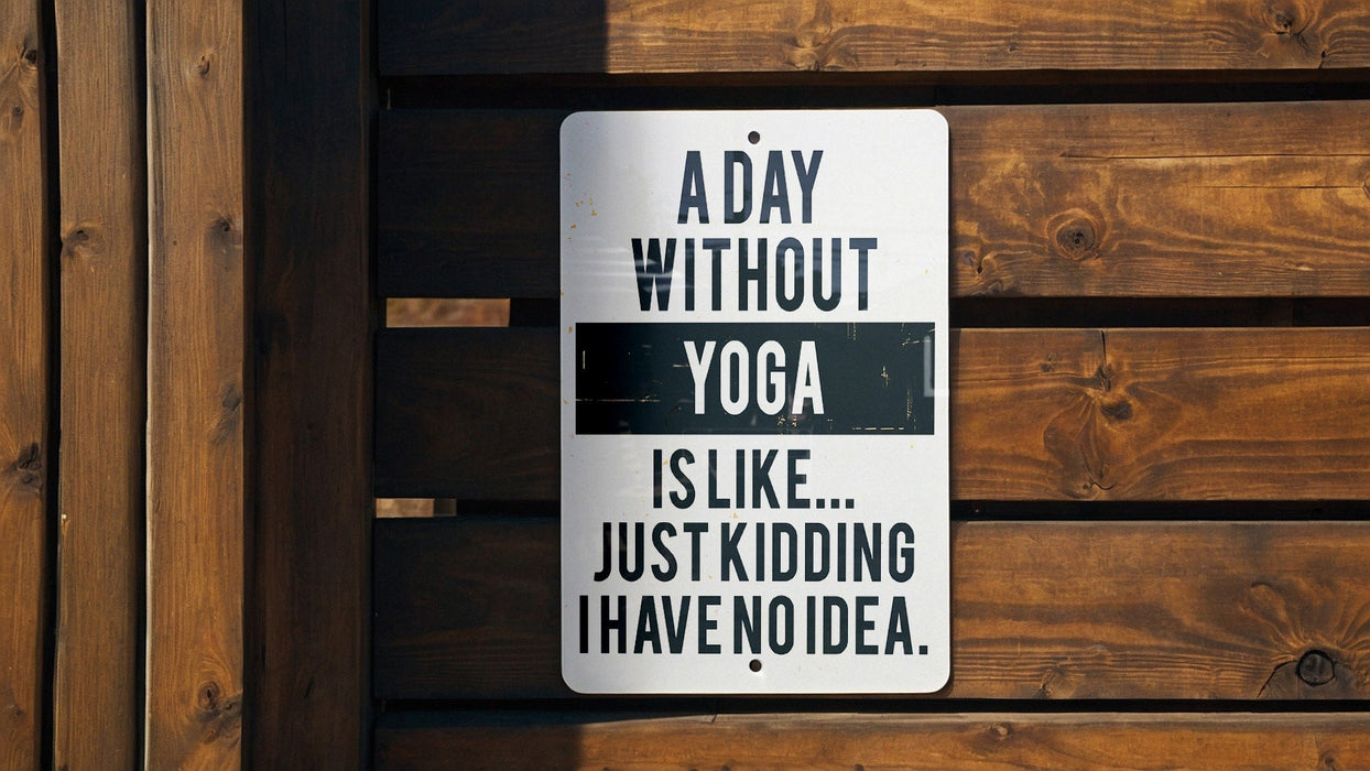 a sign on a wooden fence that says, a day without yoga is like just